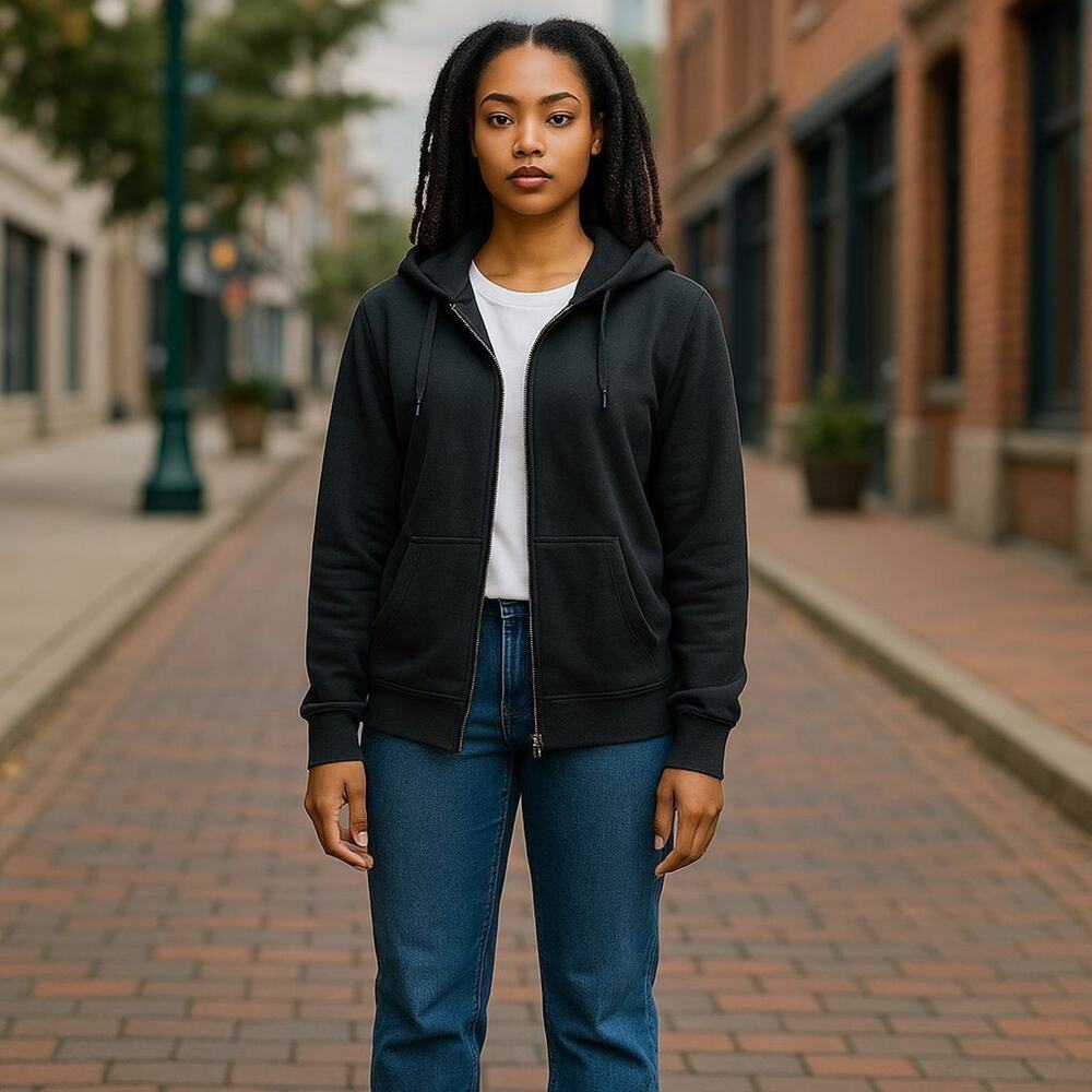 Aurique Women's Full‎ zip up hoodie Size Large Black New with Tags